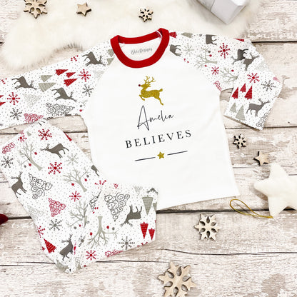 Personalised Believes Gold Reindeer Pyjamas