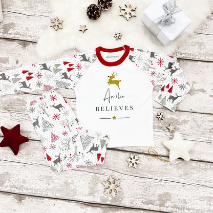 Personalised Believes Gold Reindeer Pyjamas