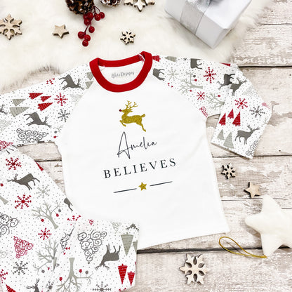 Personalised Believes Gold Reindeer Pyjamas