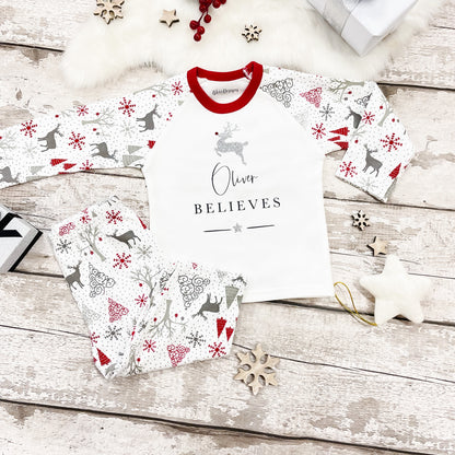 Personalised Believes Silver Reindeer Pyjamas