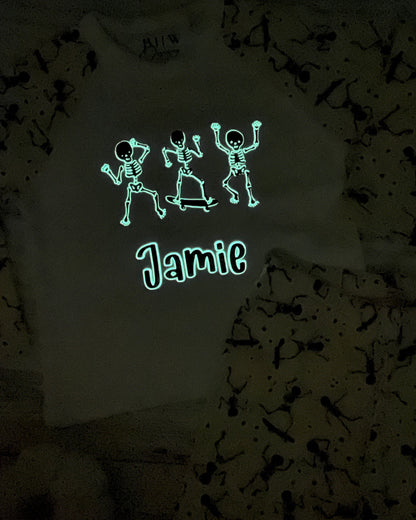 Personalised Glow in the Dark Skeleton Halloween Pyjamas