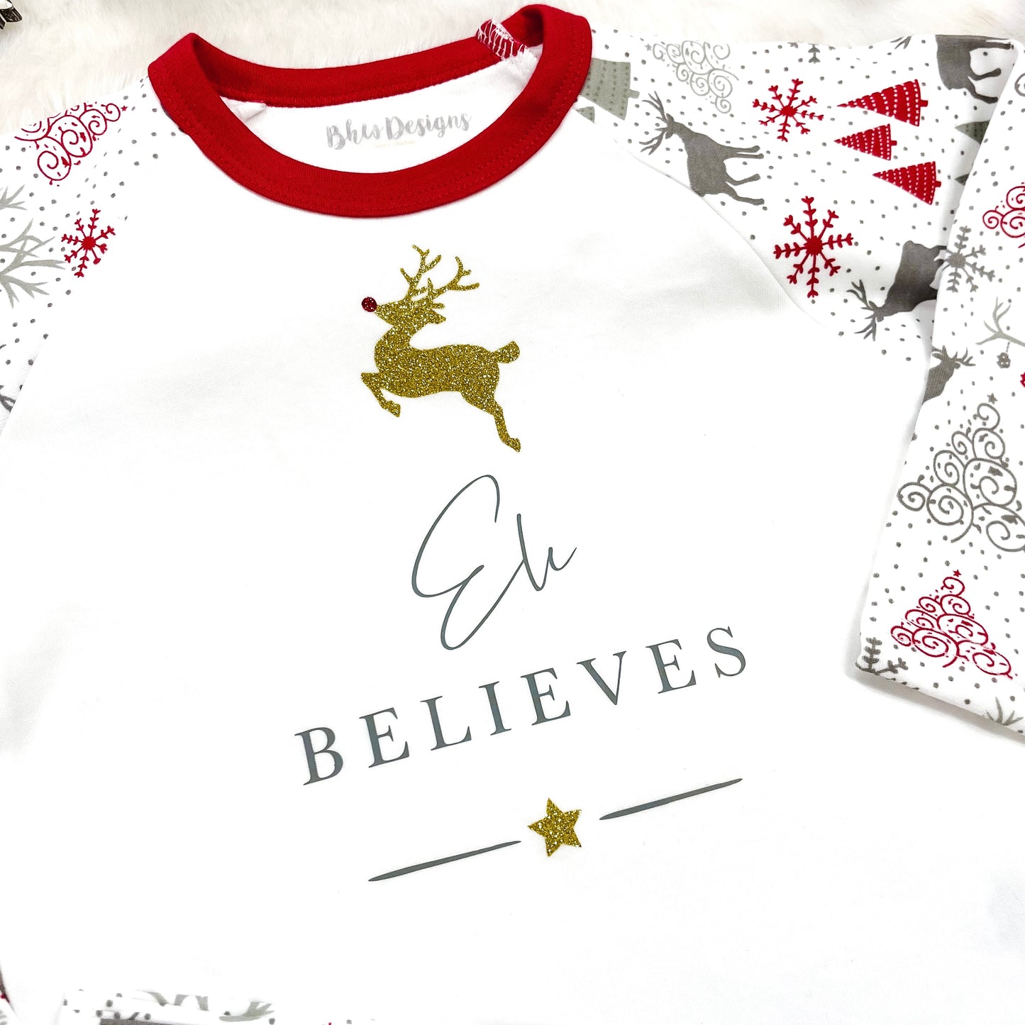 Personalised Believes Gold Reindeer Pyjamas
