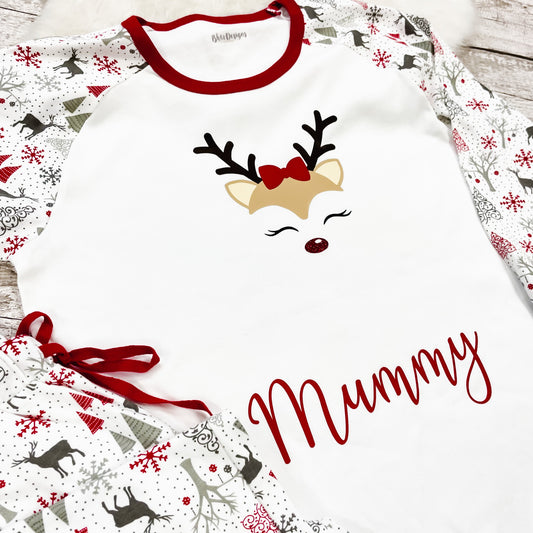 Women's Personalised Reindeer Christmas Adult Pyjamas