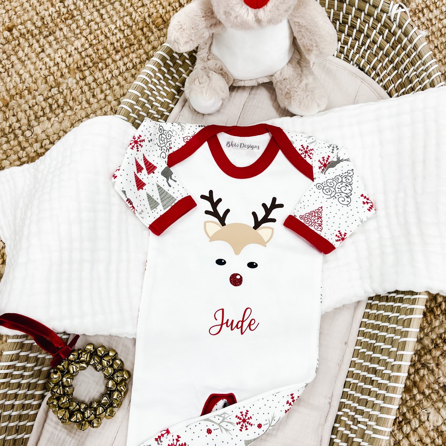 Personalised Baby Boy Reindeer Bodysuit