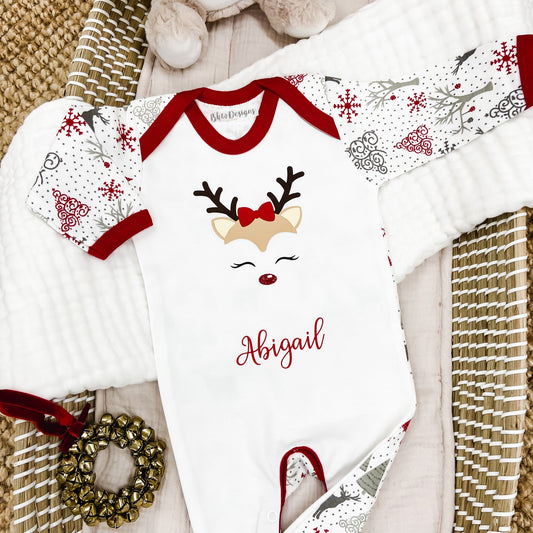 Baby Girl Personalised Reindeer Bodysuit