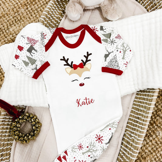 Baby Girl Personalised Reindeer Bodysuit