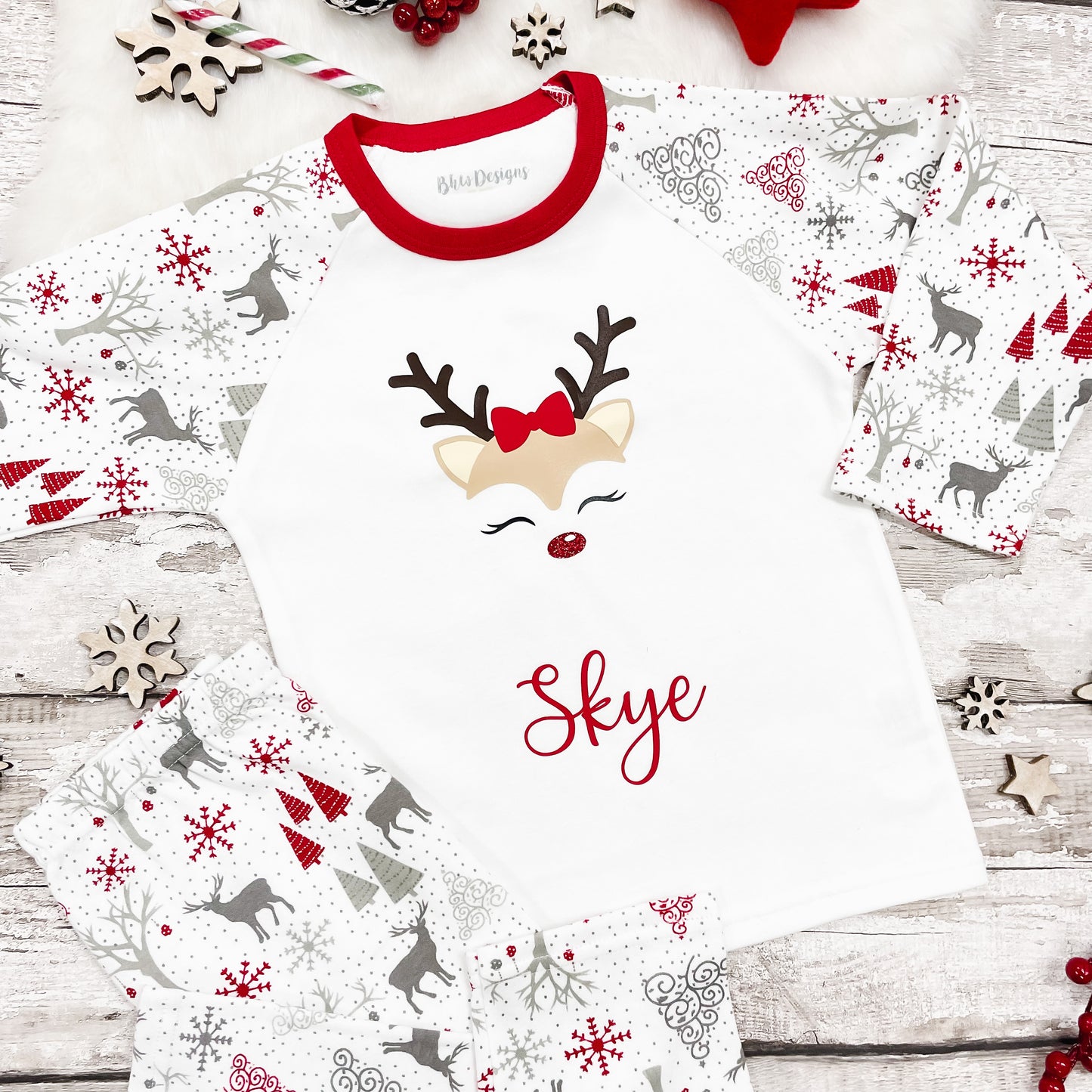 Personalised Girl Reindeer Pyjamas