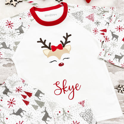 Personalised Girl Reindeer Pyjamas
