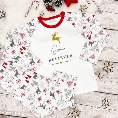 Personalised Believes Gold Reindeer Pyjamas