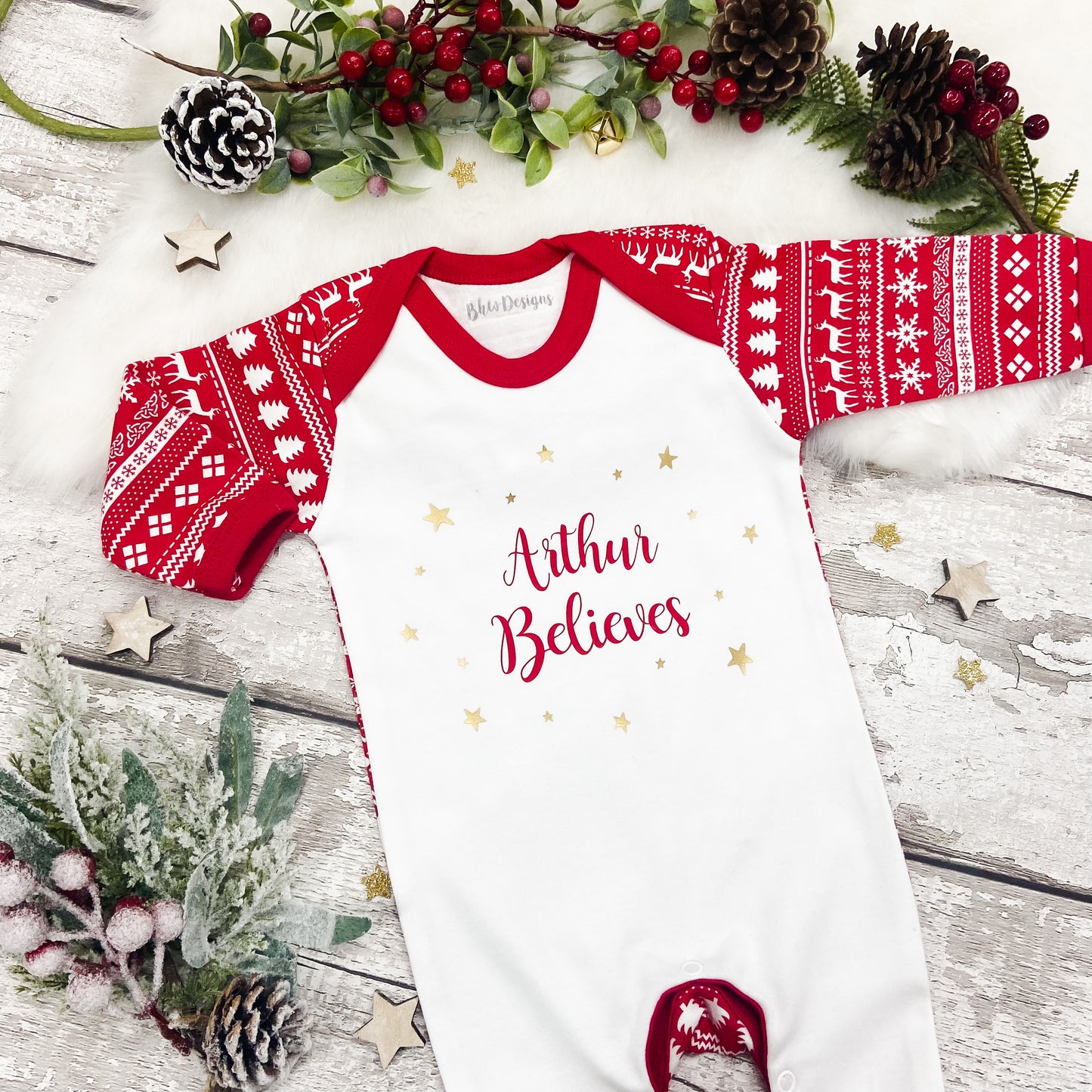 Personalised Believes Fair Isle Print Bodysuit