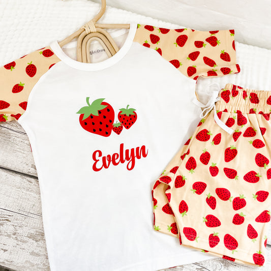 Personalised Strawberry Print Children's Short Pyjamas