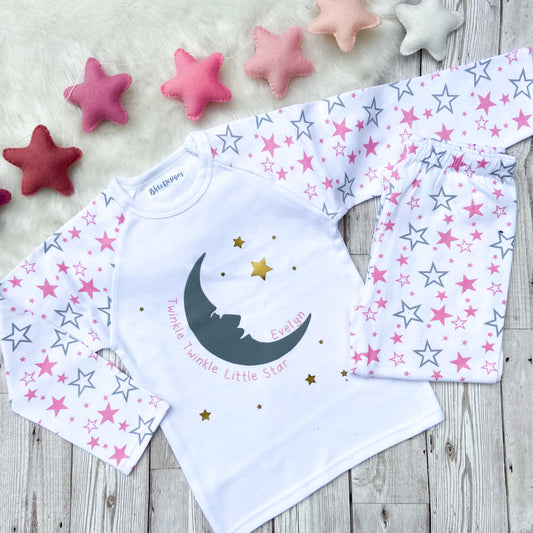 Personalised Pink Children's Moon and stars Pyjamas
