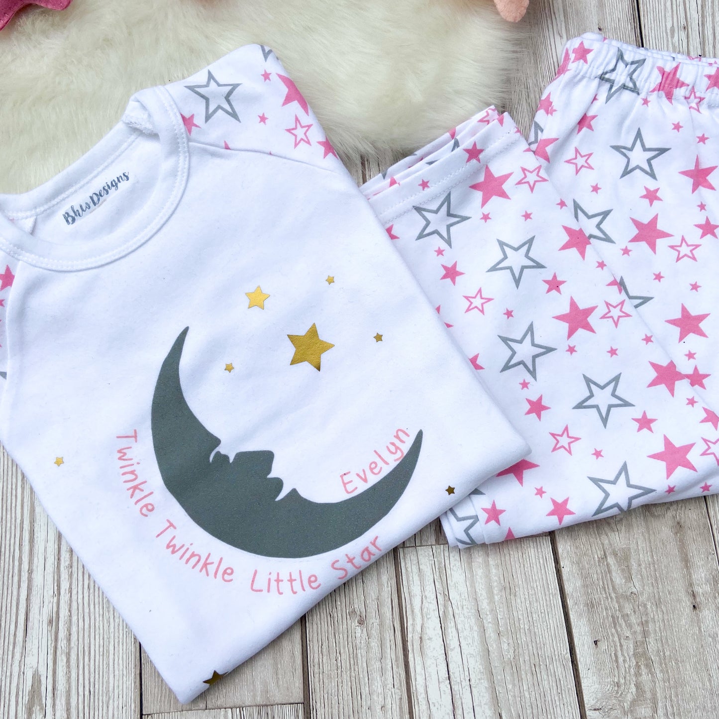 Personalised Pink Children's Moon and stars Pyjamas