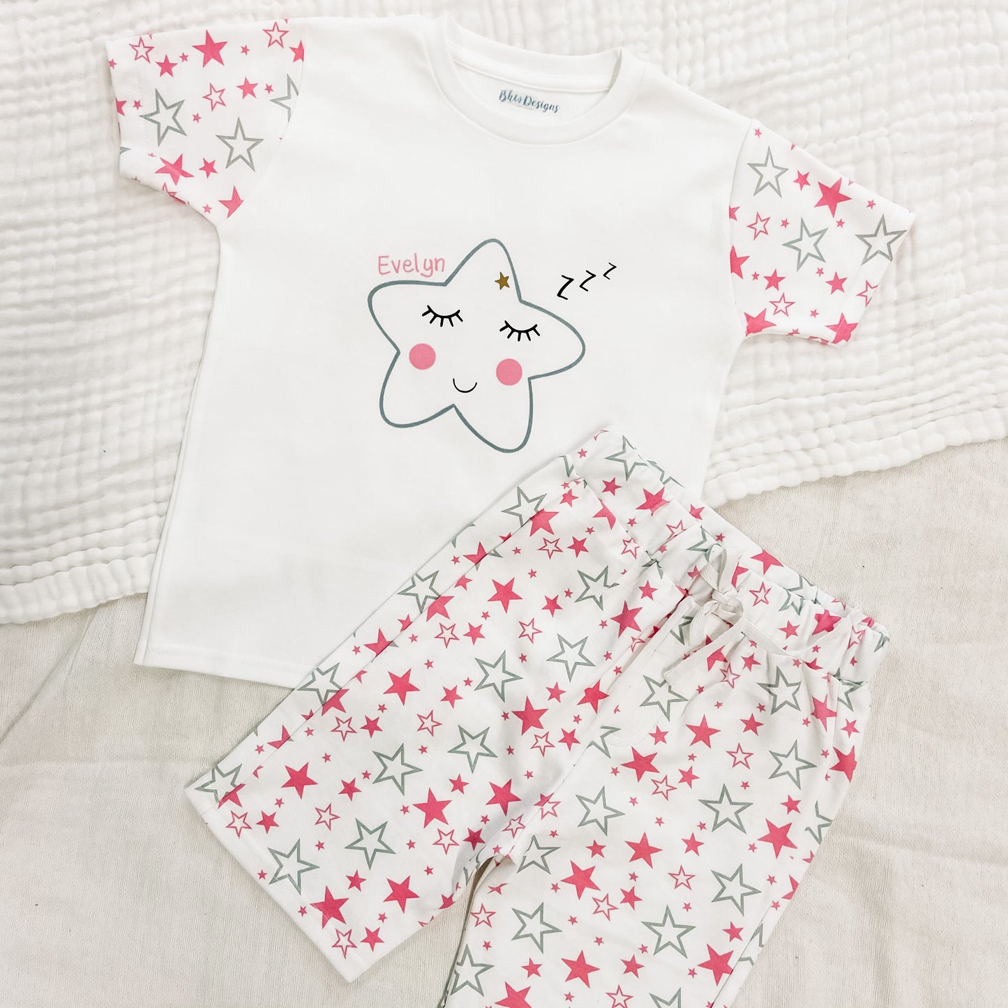 Personalised Pink Star Children's Short Pyjamas