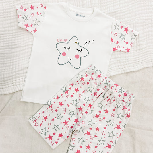 Personalised Pink Star Children's Short Pyjamas