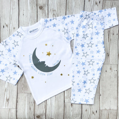 Personalised Blue Children's Moon and stars Pyjamas