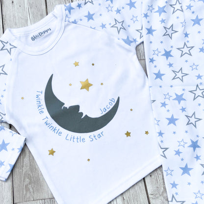 Personalised Blue Children's Moon and stars Pyjamas
