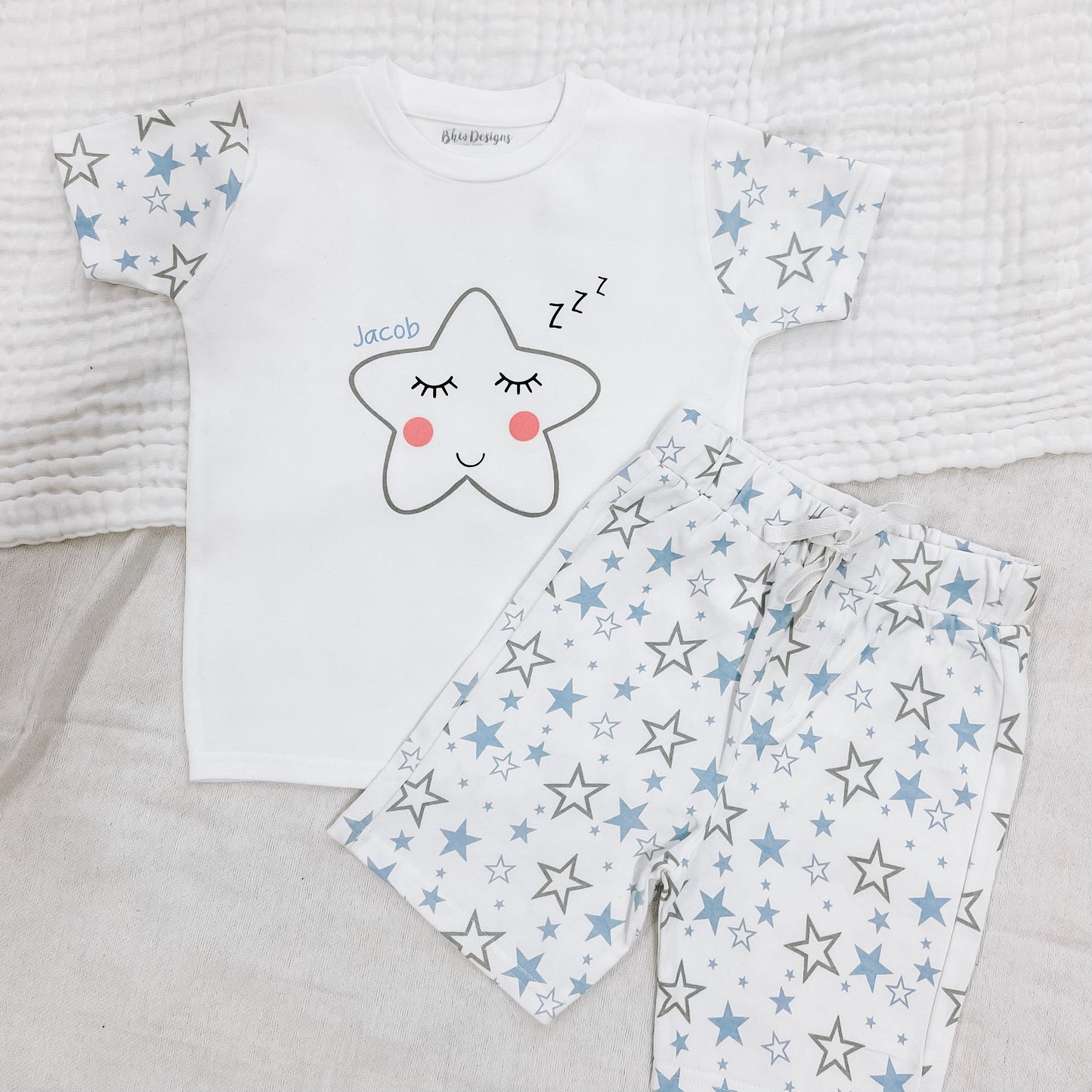 Personalised Blue Star Children's Short Pyjamas