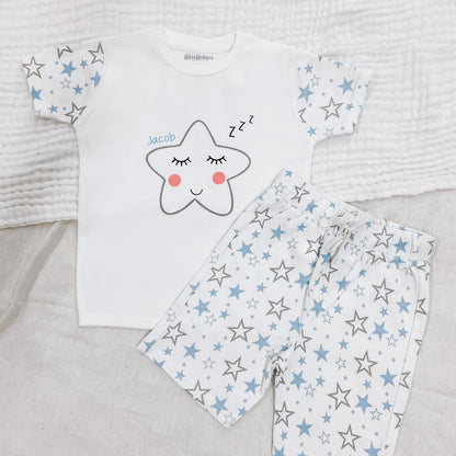 Personalised Blue Star Children's Short Pyjamas
