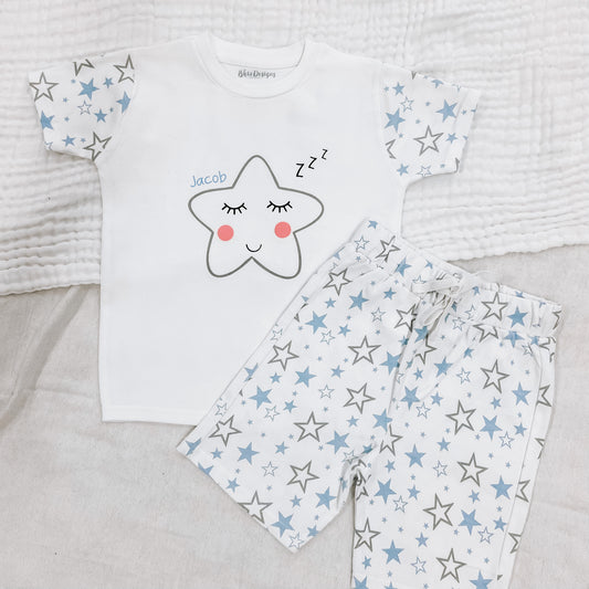 Personalised Blue Star Children's Short Pyjamas