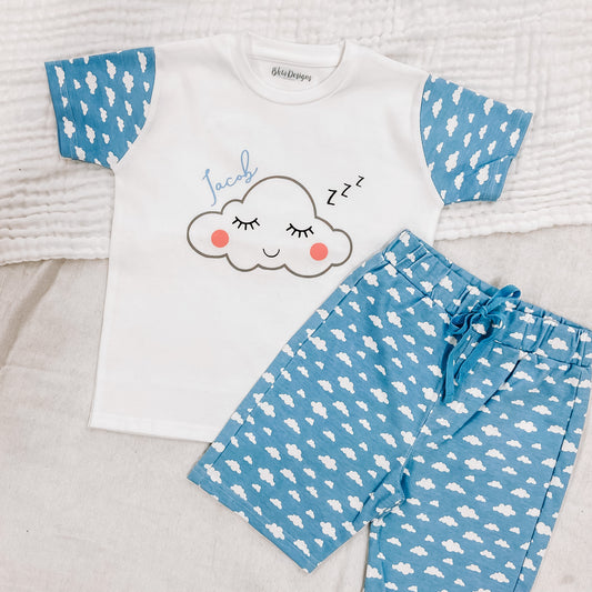 Personalised Blue Cloud Children's Short Pyjamas