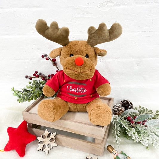Personalised Brown Reindeer Teddy with T-shirt