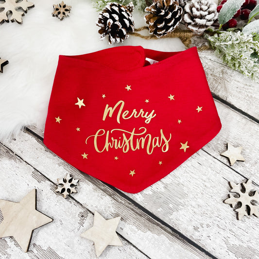Merry Christmas Red Star Bandana Bib
