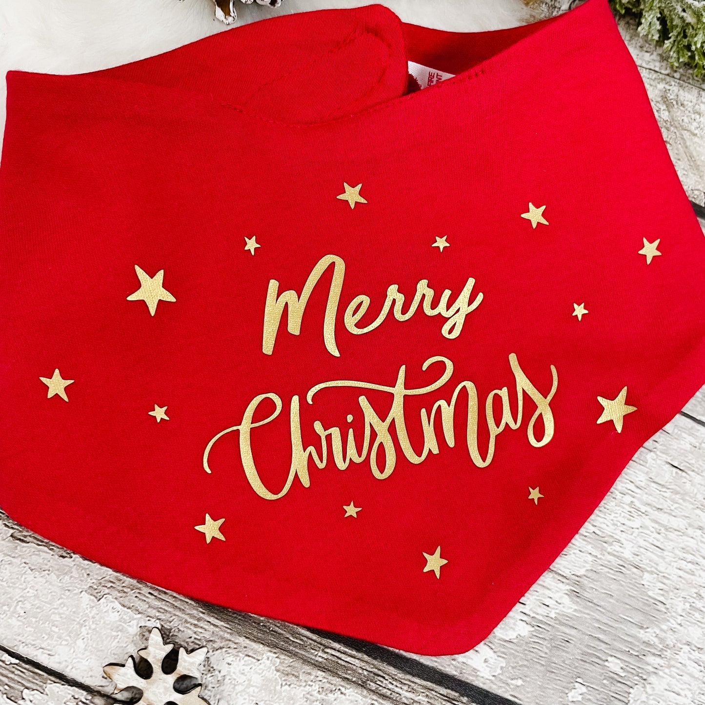 Merry Christmas Red Star Bandana Bib