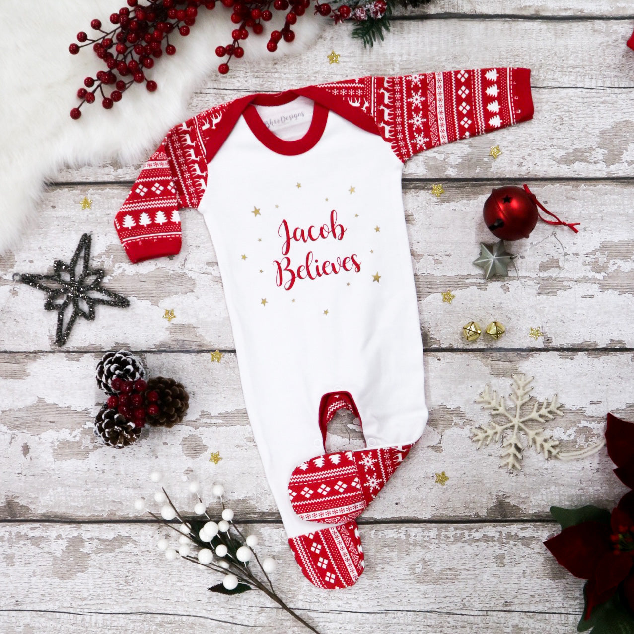 Personalised Believes Fair Isle Print Bodysuit