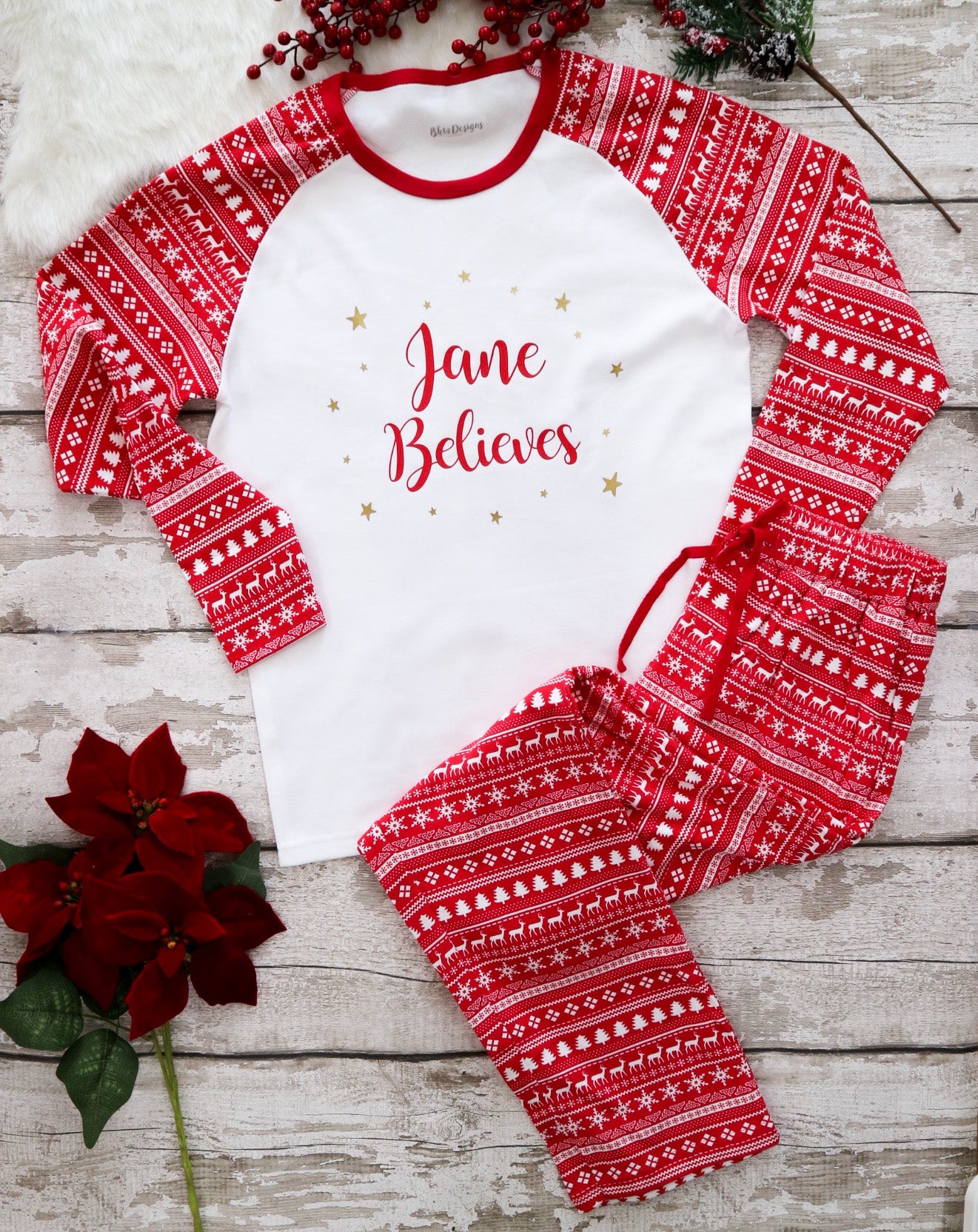 Women's Personalised Believes Christmas Fair Isle Pyjamas