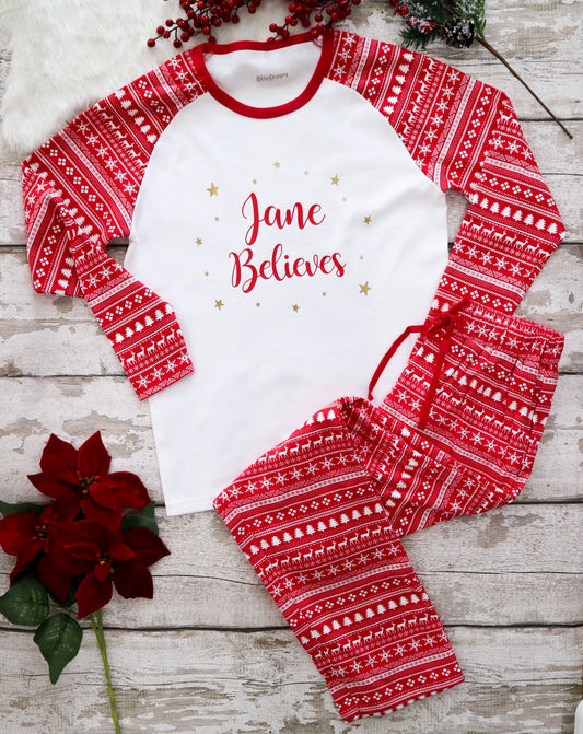Women's Personalised Believes Christmas Fair Isle Pyjamas
