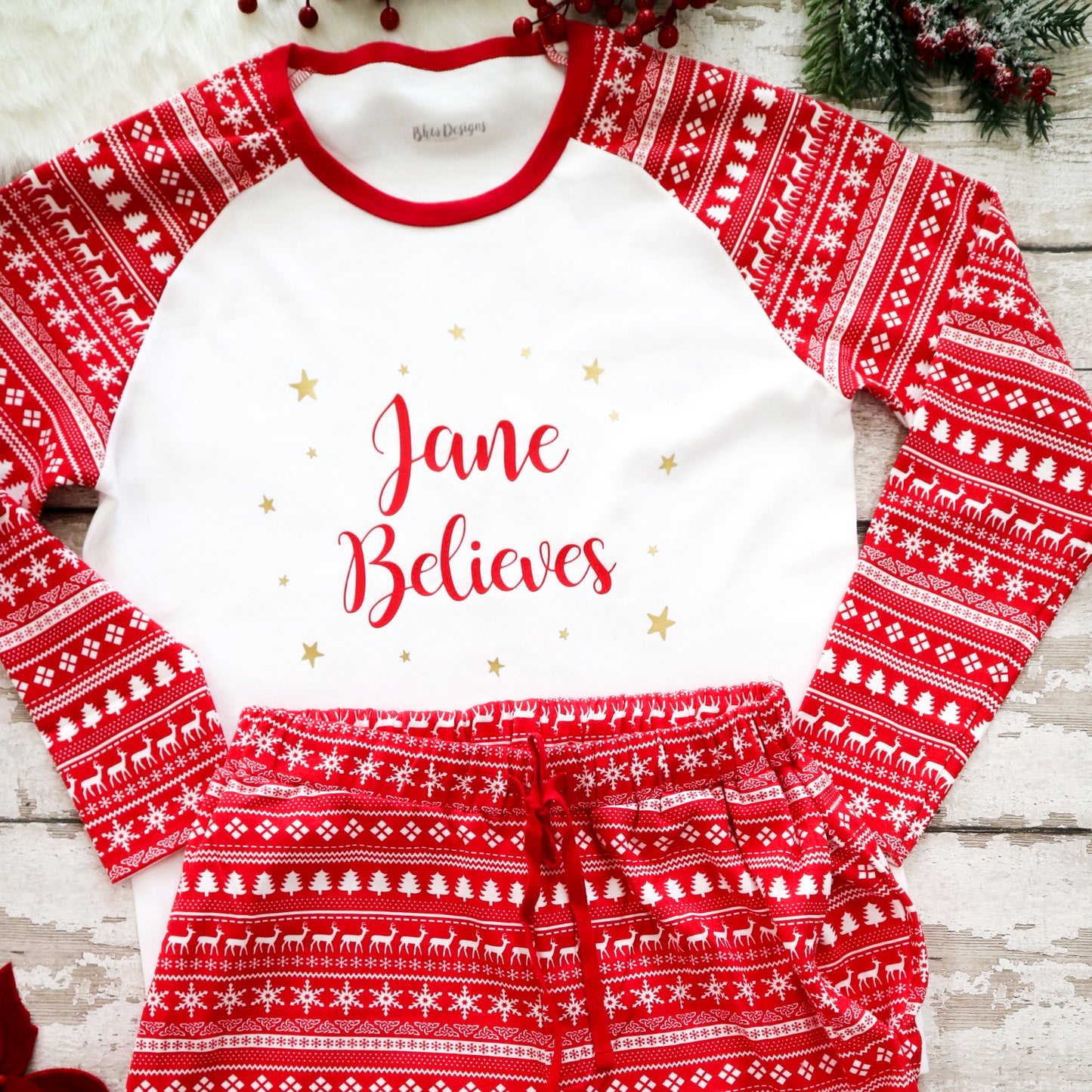 Women's Personalised Believes Christmas Fair Isle Pyjamas