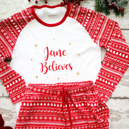 Women's Personalised Believes Christmas Fair Isle Pyjamas