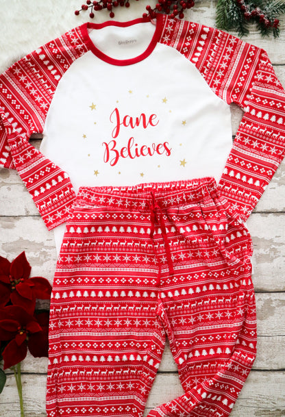 Women's Personalised Believes Christmas Fair Isle Pyjamas