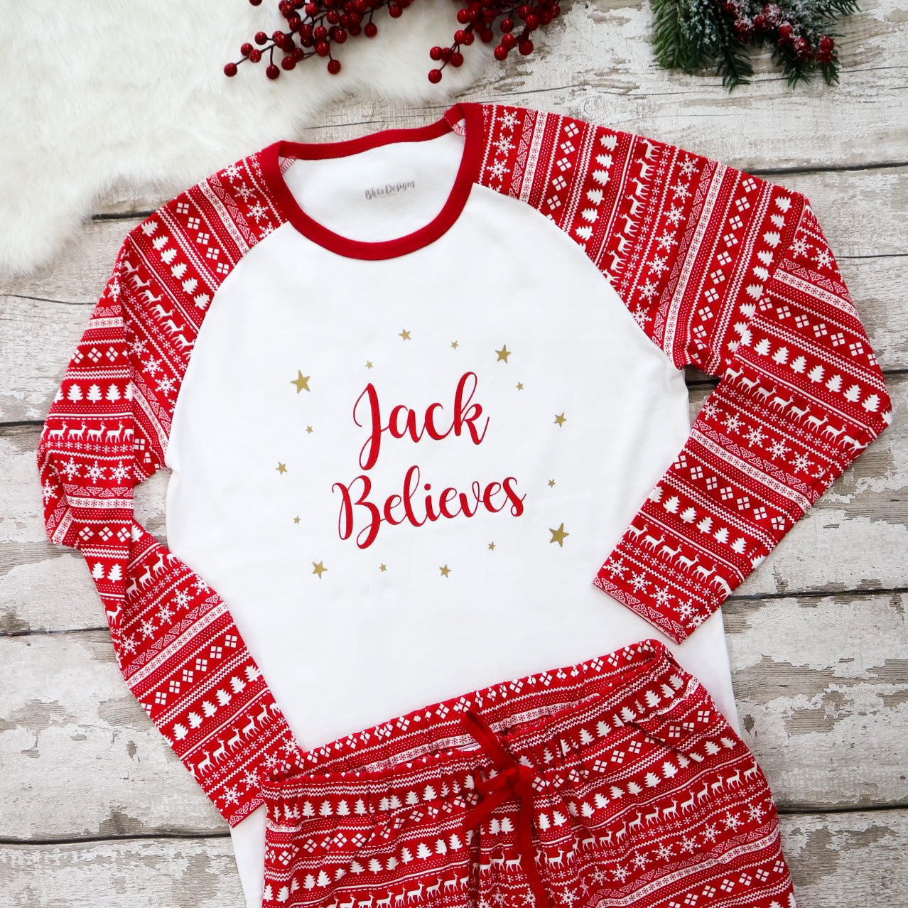 Men's Personalised Believes Christmas Fair Isle Pyjamas