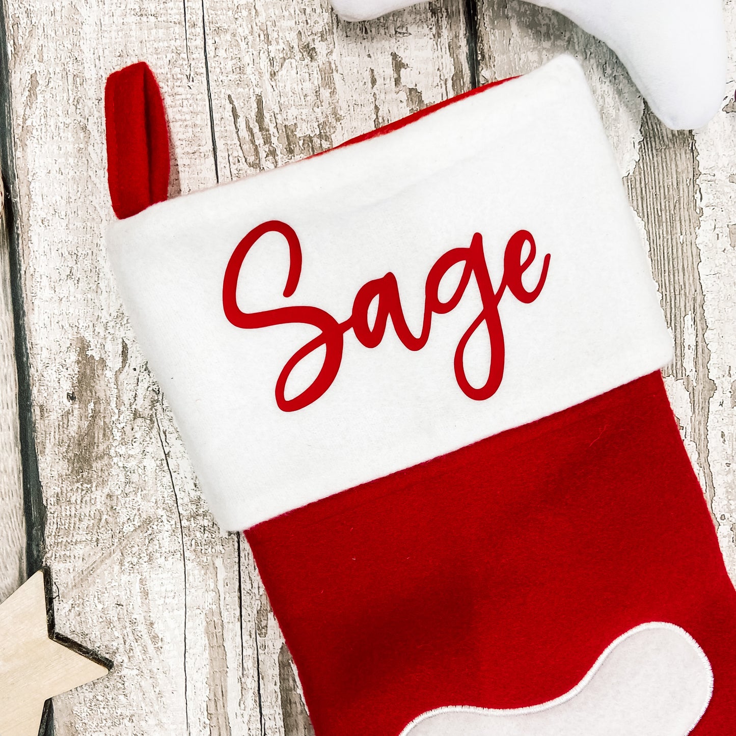 Personalised Red and White Paw Stocking