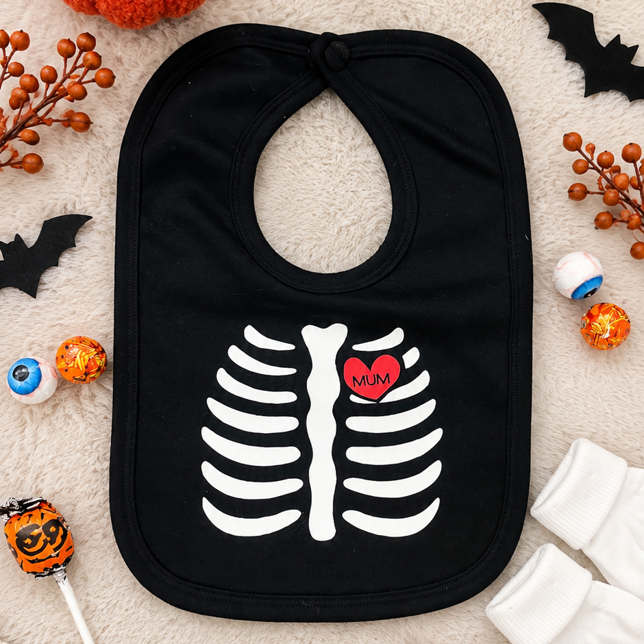 Black Skeleton Glow in the dark Bib
