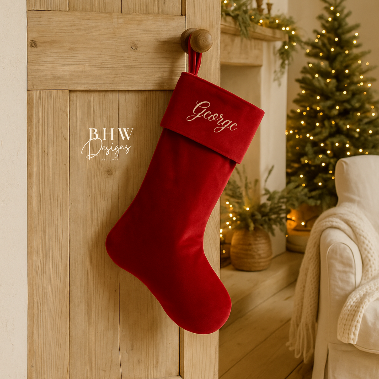 Personalised Red Velvet Santa Sack and Stocking set